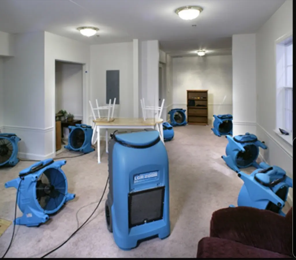 Air movers and dehumidifier setup for Water Damage Restoration in Pleasant Hills