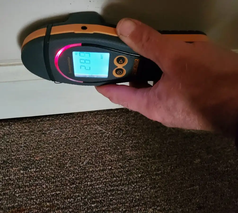 Moisture detection at baseboard during Storm Damage Restoration in Pleasant Hills